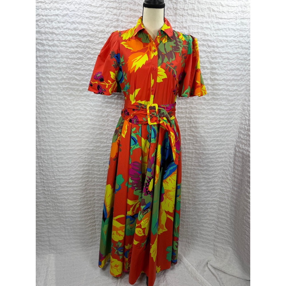 Christopher John Rogers Target Floral Maxi Shirt Dress Red Multi Puff Sleeve 6
